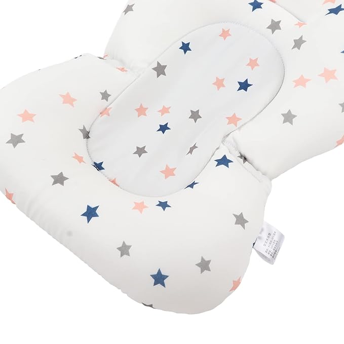 Baby Bath Cushion Pad - Newborn Bathtub Mat with Infant Bath Supporter Net and Nonslip Floating Seat (White Stars)