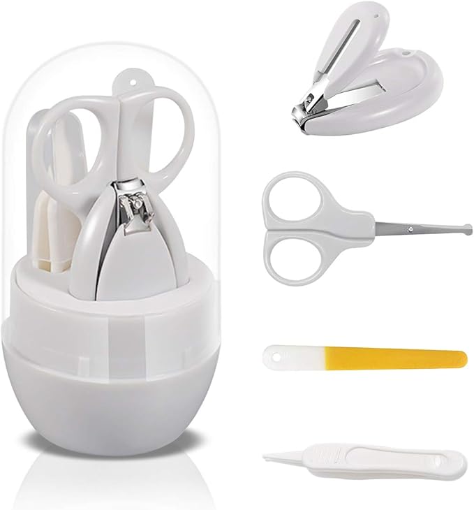 SONARIN Transparent Lid Baby Nail Kit,4-in-1 Baby Grooming Kit,with Baby Nail Clippers,Scissor,Nail File&Tweezer,Baby Nail Care Kit for Newborn,Infant or Toddler(Grey)