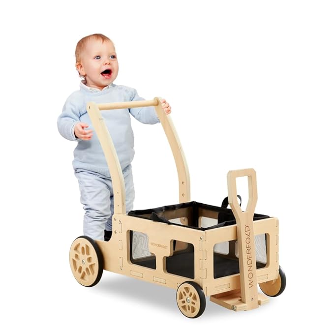 WONDERFOLD Step by Step Wagon Baby Walker - Adjustable Height Push Walker - Multifunctional Baby Walkers with Toy Storage