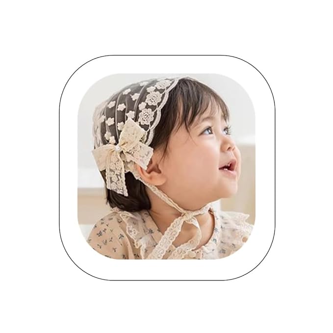 Baby Girls Lacy Bow Headband Soft Breathable Lace Hairband for Toddlers Infant Baptism Christening Beanie Cap Wide Turban Wedding Party Shower Gifts (Style 5)