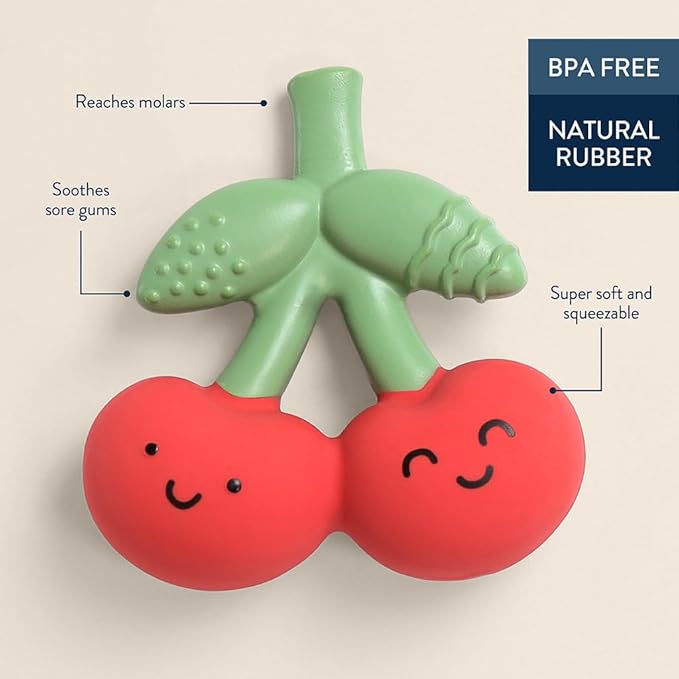 Itzy Ritzy Natural Rubber Teether – BPA-Free Soft & Durable Infant Teething Toy, Easy for Little Hands to Grab & Squeeze, Designed for Babies & Toddlers (Cherry)