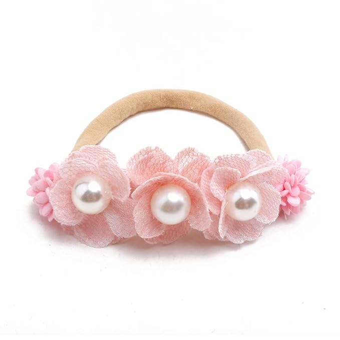 cherrboll 3pcs Baby Girl Flower Headbands, Super Soft & Stretchy Nylon Floral Hairbands for Newborn Toddler
