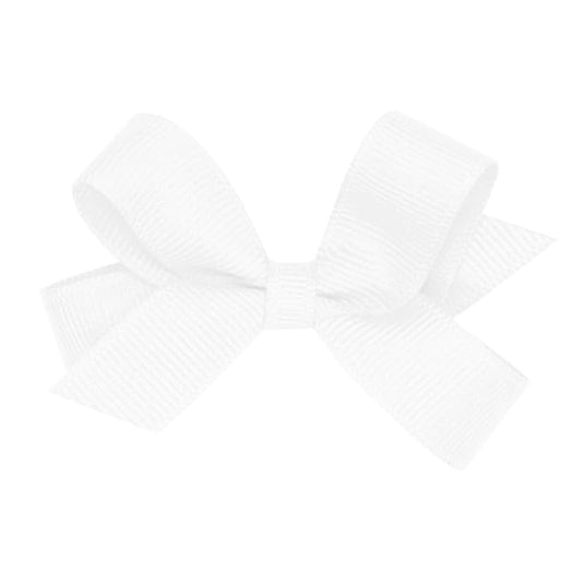 Wee Ones Girls' Classic Grosgrain Hair Bows with Plain Wrap Center, No-Slip Hair Clip, Handmade, White, Tiny