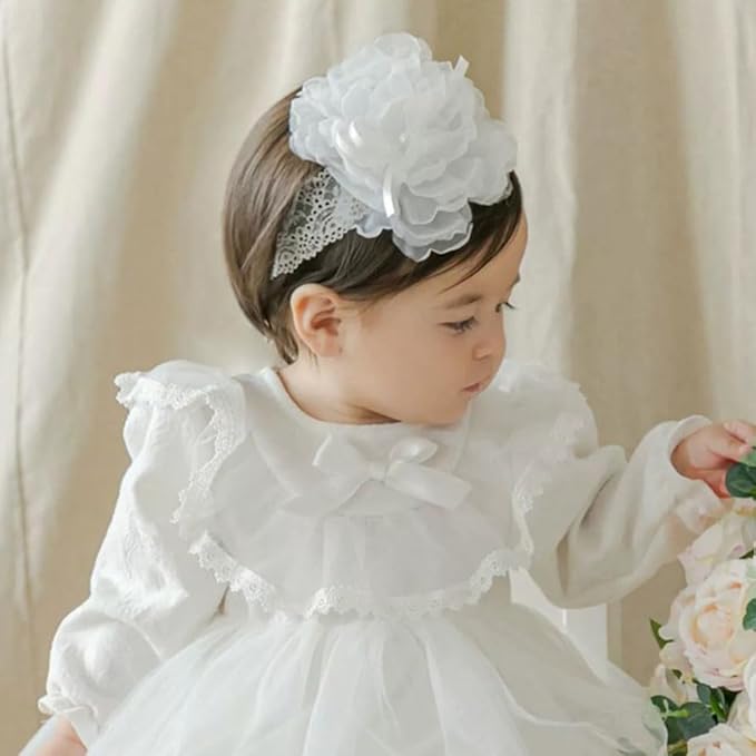 Lace Big Bow Baby Girls Headband Floral Hair Band Toddlers Newborn Infants Christening Baptism Party Hair Accessories for 0-36 Months Elastics Hairband (Style 3)