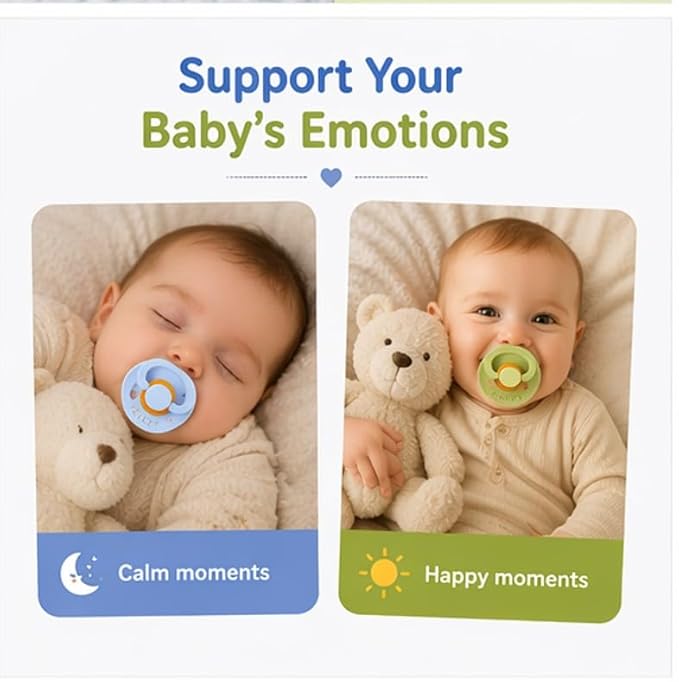 RABENS Silicone Pacifiers 2 Pack Happy & Sleepy Design BPA Free Natural Rubber Nipple Emotional Support for Babies 0–36 Months