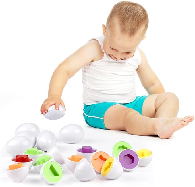 Hhyn Color Shape Matching Eggs for Toddlers, Preschool Learning Educational Sorting Easter Eggs Toys Gift Recognition Skills for Kids Boys Girls, 6 Eggs