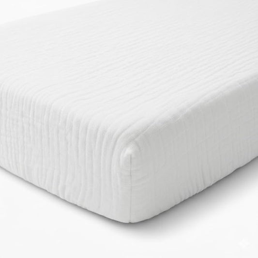 Muslin Bassinet Sheet Compatible with Mika Micky & Baby Delight Bedside Sleeper - 100% Cotton Rectangular Mattress Pad Cover (35"x20"), Breathable & Soft, Boho (1 Pack White)