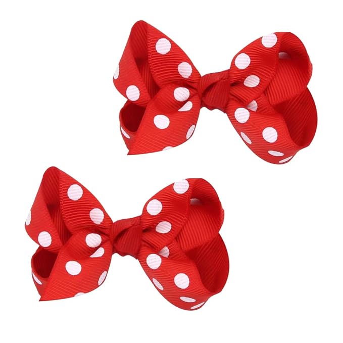 Grosgrain Ribbon Polka Dot Hair Bow Baby Girls Polka Dot Hair Clips Infant Toddler Hair (red)