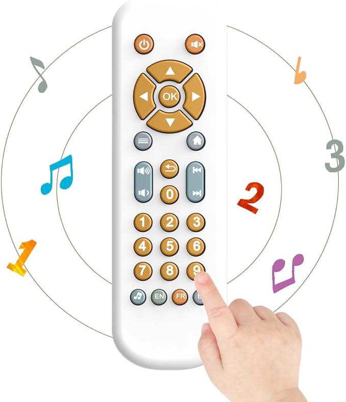 Baby TV Remote Control Toy with Light and Sound, Early Educational Music Toy with English/French/Spanish, Gift Toy for 6 Months+(White)