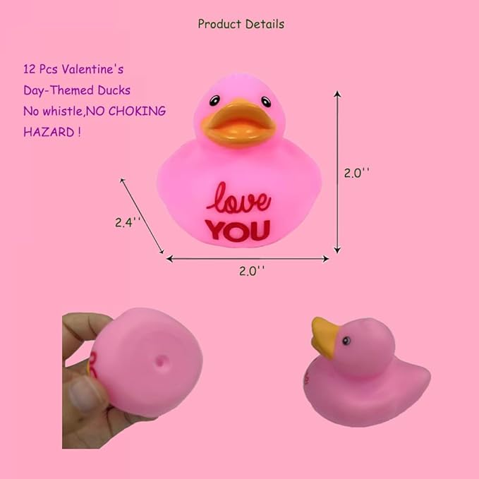 Rubber Ducks Pink Valentine Heart Ducks Assorted Rubber Duck in Bulk for Jeep Ducking Bath Toys Christmas Party Favors Supplies Decoration
