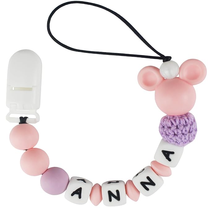 Personalized Pacifier Clip with Name, Customized Pacifier Holder with Name for Baby, Paci Clips with Mouse Head Design