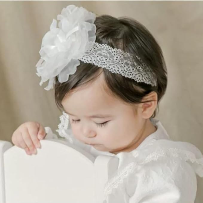 Lace Big Bow Baby Girls Headband Floral Hair Band Toddlers Newborn Infants Christening Baptism Party Hair Accessories for 0-36 Months Elastics Hairband (Style 3)