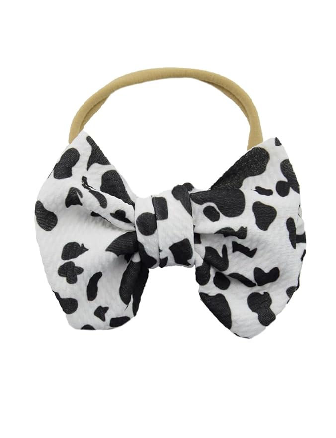 Baby Girl Cow Print Headband with Hair Clip Bows and Nylon Band by Cow Stria (BBG37)