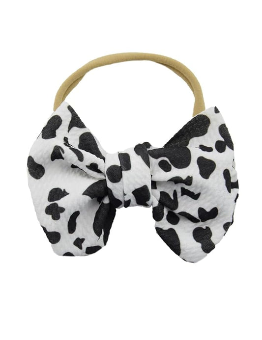 Baby Girl Cow Print Headband with Hair Clip Bows and Nylon Band by Cow Stria (BBG37)