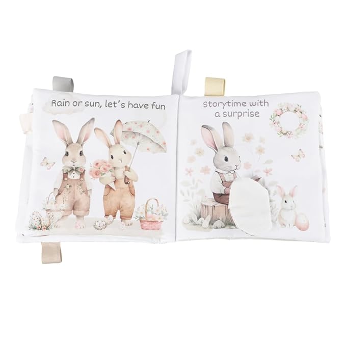 Easter Baby Sensory Book – Crinkle Bunny Cloth Book with Taggies for Infants 0-12 Months – Peek-a-Boo Egg Hunt Toy with Textures – Soft Springtime Gift 6x6 in (Easter)
