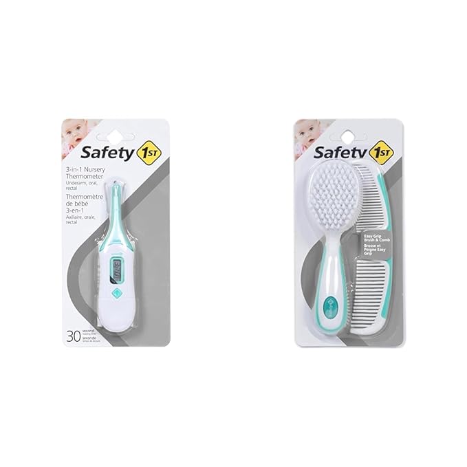 Safety 1st 3-in-1 Nursery Thermometer, Analog & Easy Grip Brush and Comb, Colors May Vary