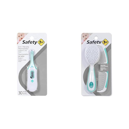 Safety 1st 3-in-1 Nursery Thermometer, Analog & Easy Grip Brush and Comb, Colors May Vary