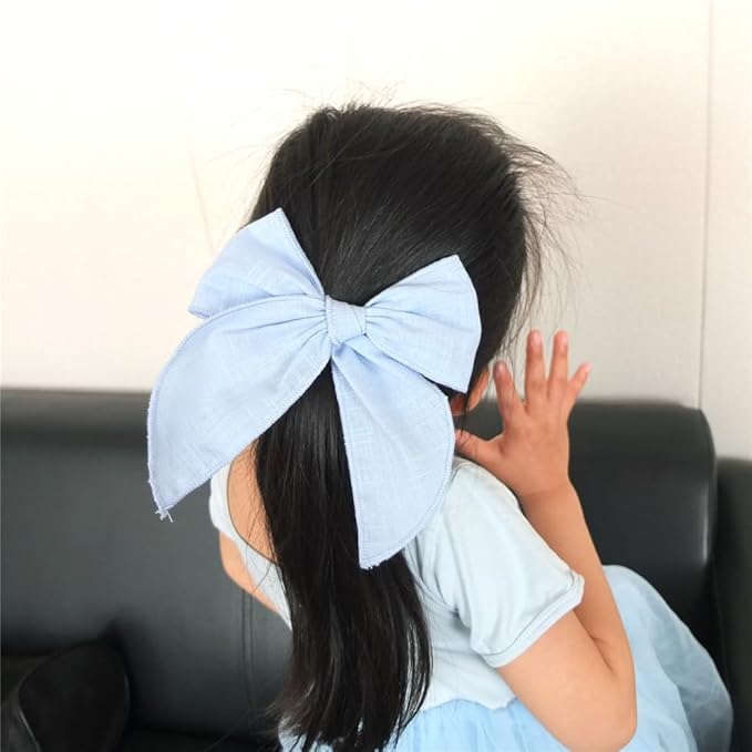 Pack of 4 Gorgeous Fable Bow Hair Clips for Girls Women Linen Hair Bow Alligator Clips Toddler Baby Mom Young Girl Hair Accessories (Blue Sky)