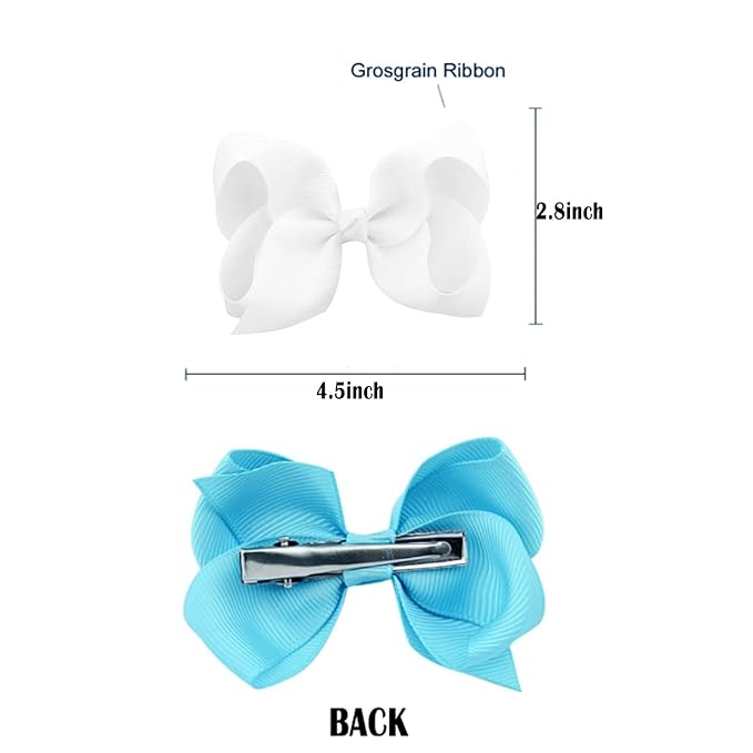 6 PCS 4.5" Grosgrain Ribbon Alligator Clips - Hair Bows for Toddler Girls and Kids (White)