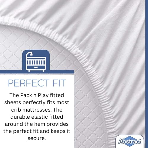 Pack n Play Fitted Sheet – Super Soft, 100% Natural Jersey Cotton – 27” x 39” – for Boys and Girls, Fits Pack n Play, Playard and Foldable Mattresses - Covered Elastic Hem – Solid White