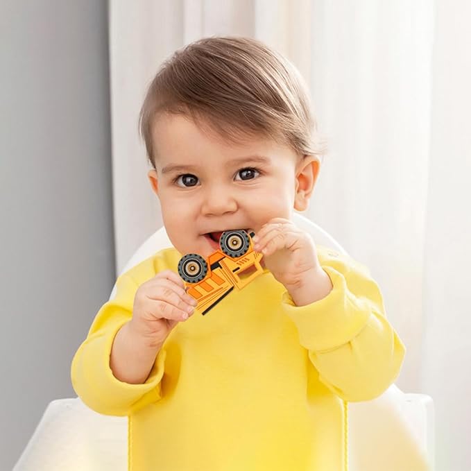Car Series Baby Teething Toys,Food Grade Silicone Chew Teether for 3 Months+ Infant Boy and Girl,Toddler Sensory Chewing Teether,BPA Free. (Dump Truck,Yellow)