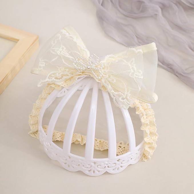 Cute Baby Girl Lace Headband Lace Bow Hair Accessories Elastic Bow Head Wrap for Newborn Infant Toddler Christening Baptism Party Hair Accessories for 0-36 Months (Ivory C, Free)