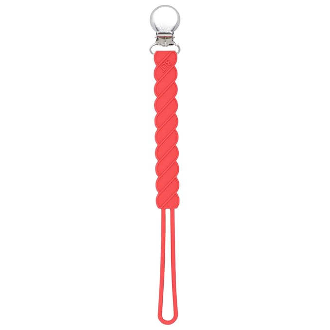 Three Little Tots All Silicone Modern, Short and Safety Tested Pacifier Clip (Red, Twist)