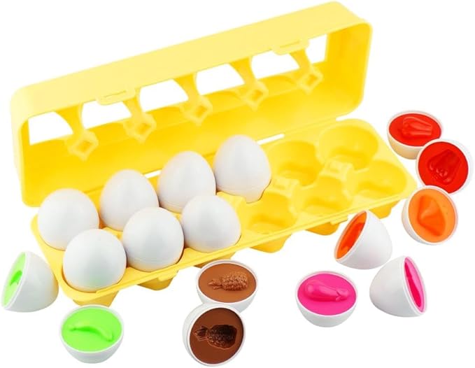 Dimple 12 PCS Vegetable Egg Matching Toy with Holder – STEM Easter Eggs, Educational Shape & Color Sorting Puzzle, Plastic Easter Eggs, Baby Easter Basket Stuffers, Easter Gifts for Kids