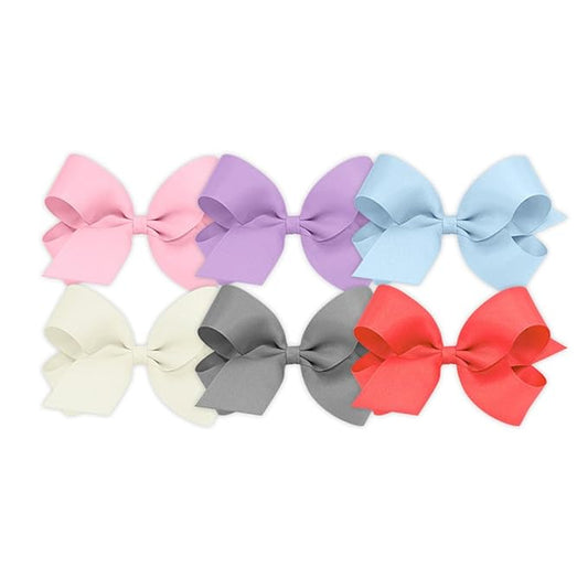 Wee Ones Girls' 6 Piece Set of Bows, Solid Grosgrain Variety Pack on a WeeStay No-Slip Hair Clip, Large, Pearl Pink, Light Orchid, Millennium Blue, Antique White, Gray, Watermelon