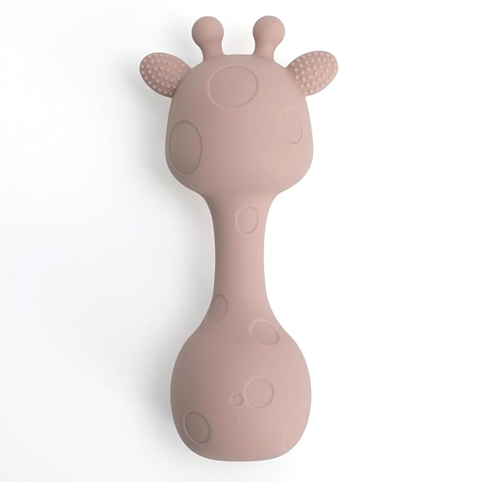 Silicone Little Giraffe Shaker Rattle Toy for Babies | Food Grade Silicone Teether | Easy to Grip | BPA Free (Dusty Lilac)