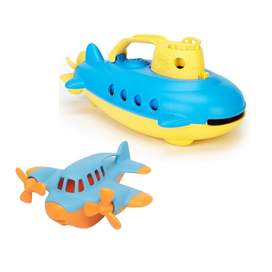 Mini Float Plane and Submarine Bundle – Water Play Bath Toy Set for Kids