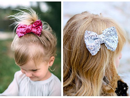 CÉLLOT Party Festival Baby Girls Sparkling Bows Clips 15PCS Glitter Sequins 4" Hair Bows Alligator Hair Clips for Girls Baby Children Toddlers