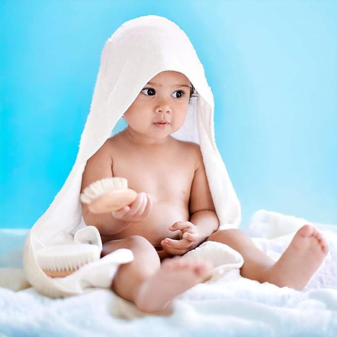 BY LORA Hooded Baby Towel - 100% Rayon from Bamboo, Solid Color Soft Bath Towel with for Babie, Toddler, Infant - Ultra Absorbent - White - Large