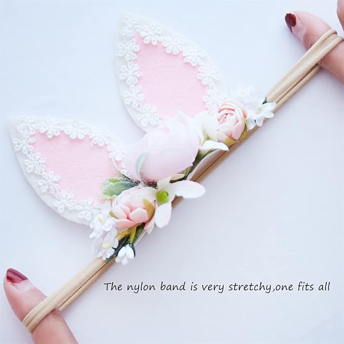 Baby Girl Floral Easter Bunny Nylon Headband Flower Elastic Hairband Bows Wraps For Newborn Infant Toddler Hair Accessories (RT002)