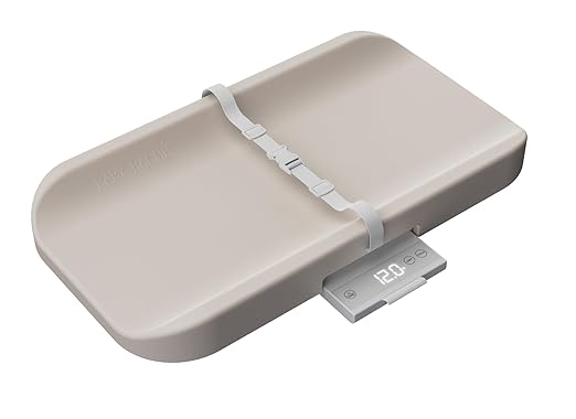 2-in-1 Baby Changing Pad with Integrated Scale, Contoured Wipe-Clean Foam, Non-Porous Waterproof Surface, Digital Baby Weighing Pad for Routine Changes, Safety Strap, Neutral Nursery Essential