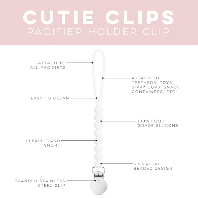Ryan & Rose Cutie Clip Judy - Pacifier Clip Holder Silicone (Judy, White) (Pack of 2)