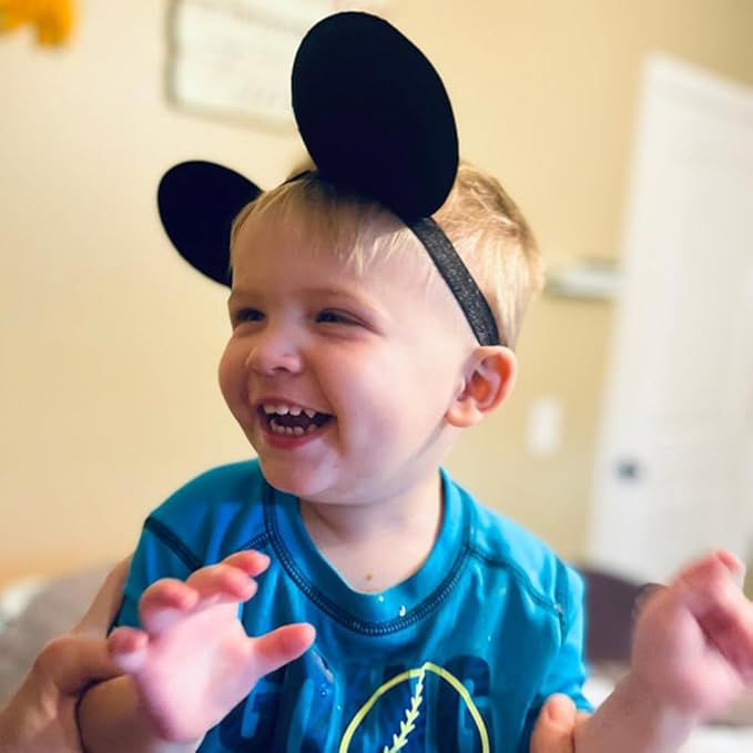 Adjustable Mouse Ears Headband, Velvet Ears Elastic Hairband for Unisex Kids Baby Boys Girls Party Festival Supplies