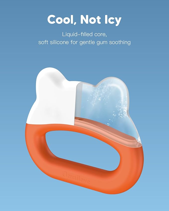 Water-Filled Freezable Baby Teether – Cooling Teething Toy for Babies 3+ Months, Gentle Comfort for Sore Gums, Includes Reusable Freezer Bags – Frog Orange