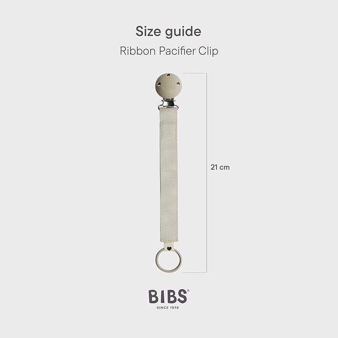 BIBS Pacifier Clip Ribbon - Secure Your Baby's Pacifier with Durable Polyester Webbing and Nickel-Free Metal Clip - Compatible with All BIBS Pacifiers - Sand