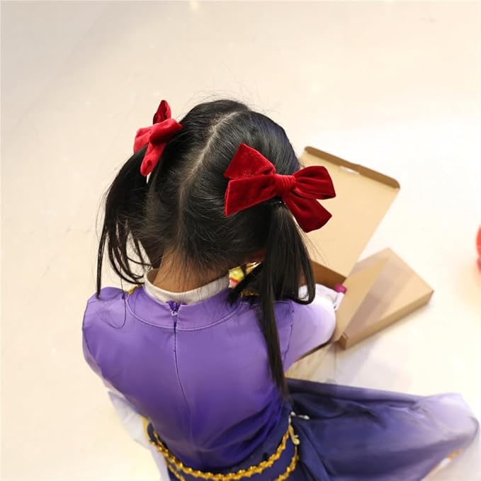 Vintage Velvet Bow Hair Clips for Baby Girl Kids Women Fall Velvet Christmas Hair Bows Barrettes Accessories (2 pcs Wine)