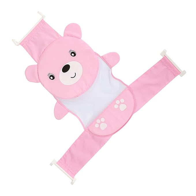 Cute Cartoon Bear Baby Bathtub Net Pocket Foldable and Portable Shower Net Bed Adjustable Bathing Net Infant Shower Gift Cute and Secure