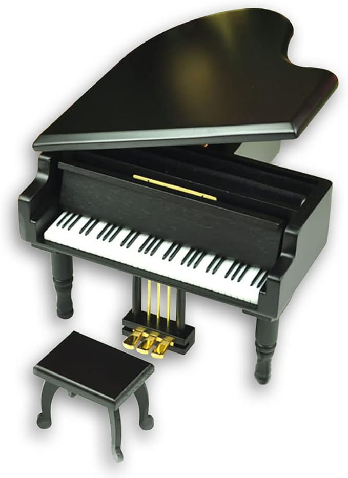 BinkeGG Play (Rhythm of The Rain) Black Wooden Grand Piano Wind up Music Box with Sankyo Musical Movement (65 Tunes Option)