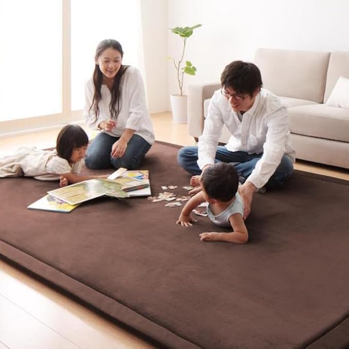 Loartee Nursery Rug Coral Velvet Crawling Rugs Mat Area Rugs Play Crawling Mat(4'11"x6'7", Coffee) for Toddler Children Play Mat Yoga Mat Exercise Pads Carpet