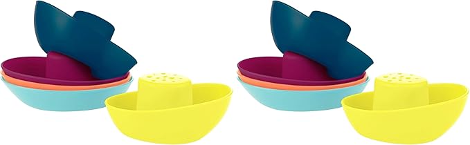 Boon Fleet Toddler Bath Tub Water Stacking Boat Toy Set for Kids Aged 9 Months and Up, Multicolor (Pack of 10)