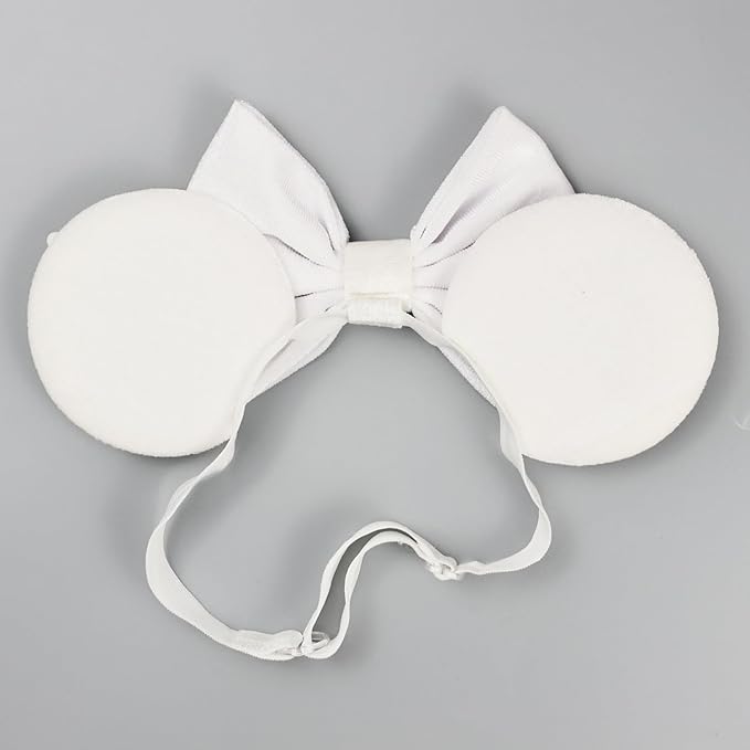 JIAHANG White Velvet Adjustable Mouse Ear Hair Bow Headband with Beadings, Fashion Bow Hairband Stand for Baby Girls Infant Toddlers