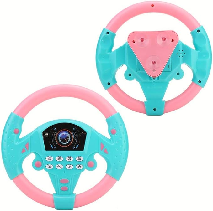 Steering Wheel Tool, Eco-Friendly Children Steering Wheel, Durable Someth Healthy Plastic Non-Toxic for 4-6 Years Old Infant Sense of Music Baby(Pink Blue)