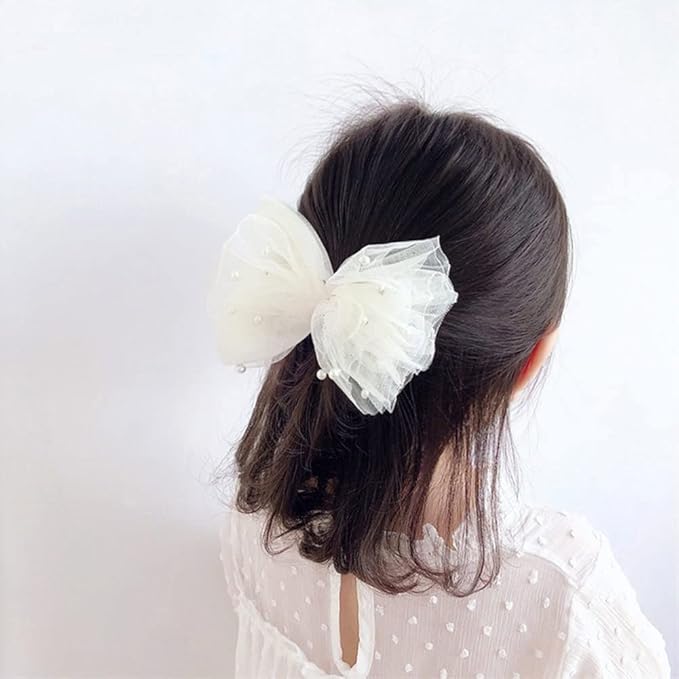 2PCS Pearl Hair Bows Clip for Toddler Girls Ivory Sweet First Communion Baby Hair Clips for Wedding Party Daily Wearing