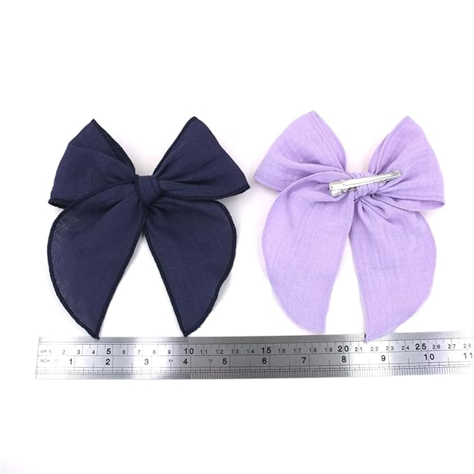 Pack of 4 Gorgeous Fable Bow Hair Clips for Girls Women Linen Hair Bow Alligator Clips Toddler Baby Mom Young Girl Hair Accessories (Lilac/Navy)