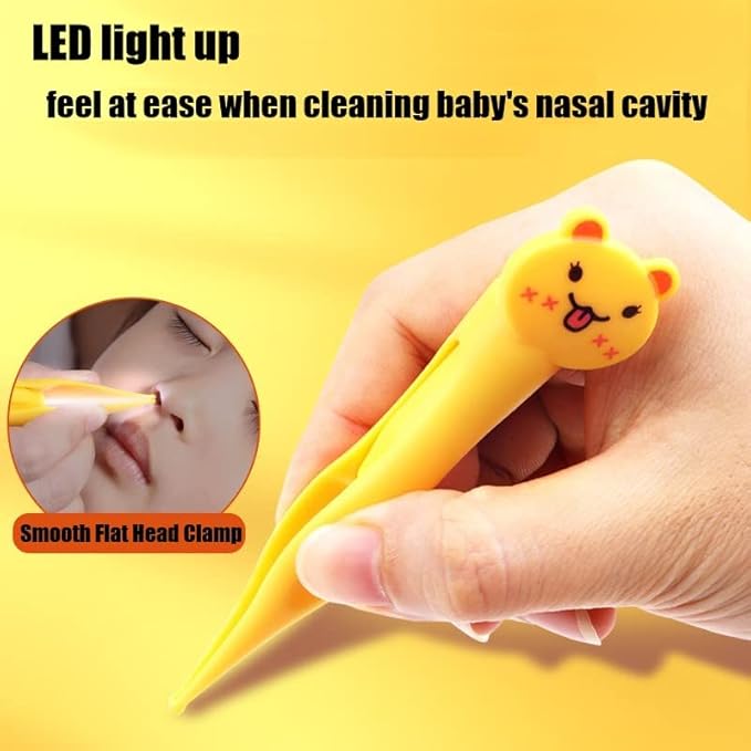 Baby Nose Tweezers with Light,Baby Nasal Tweezers Rechargeable Glow Cleaning Kids Ear, Nose, Navel, Dirt and Mucus Cleaning Clips for Baby Tool Set (4 Piece)