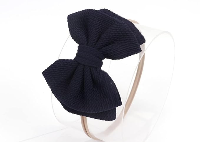 Baby Girl's 5 Inches Soft Double Bow-knot Nylon Headband Toddler Headdress for Photography Party Festivals (Navy Blue)